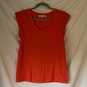 LOFT Coral Eyelet Cap-Sleeve Scoop Neck Top